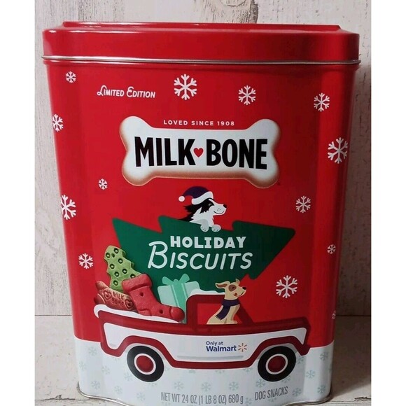 Milk Bone Merry Christmas Walmart Empty Metal Tins/May Have Minor Dent Or Ding - Picture 1 of 10